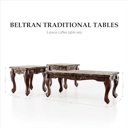 Furniture Of America IDF-4487-3PK Beltran 3-Piece Traditional Faux Marble Top Accent Tables Set thumb #2