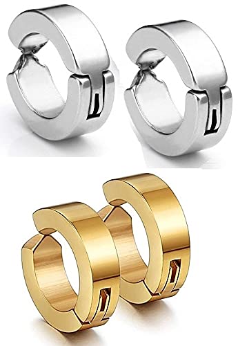 De-Ultimate (2 Pair) CMB7338 Trendy Silver And Golden Round Shaped Press Non-Piercing Style Clip On Metal Barbell Earring Hoop Bali Stud For Men And Women (B09BRBWSHW) Amazon Price History, Amazon Price Tracker