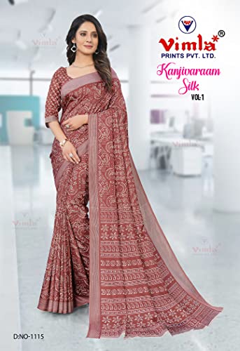 Image of Vimla Women's Kanjivaram Silk Uniform Saree and Unstitched Blouse Piece | Office School Uniform Saree For Women | Sari for Women