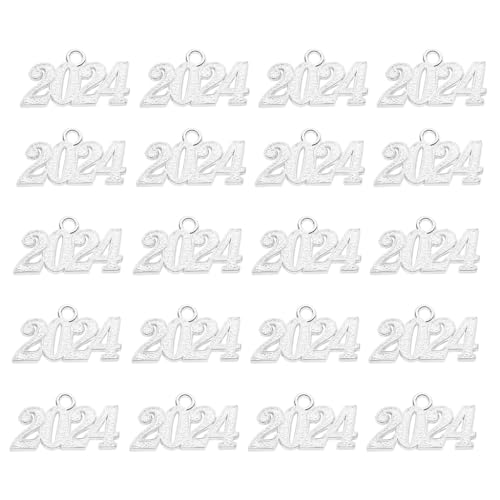 20/50pcs Charm Letter 2024 Year 19x34mm Gold Silver Color Pendant Accessories