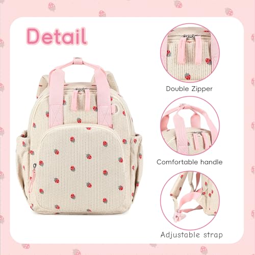 Image of Bluboon Toddler Backpack for Girls Boys 2-4 Cute 12 inch Preschool Kindergarten Backpacks Kids Daycare Bags School Travel (Strawberry-Beige, Age 2-4 (12 inch H not Fit A4 Folder))