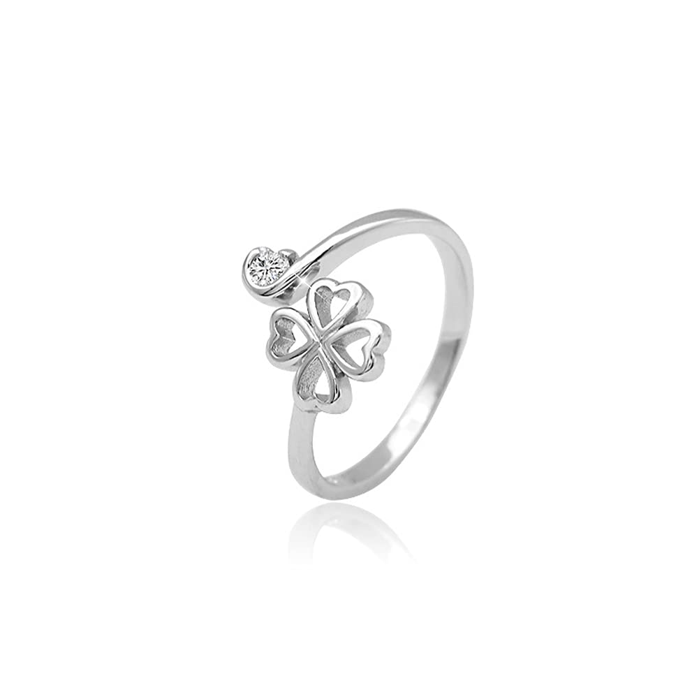 FOREVER QUEENWomen Rings Four-leaf clover Double Layer Rings Adjustable 925 Sterling Silver Rings Lucky ring Thumb Rings for Women(Gold/Silver)