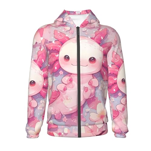 Axolotl Flower Kids Pullover Hoodies Boys Zip Up Sweatshirts Girls Athletic Clothes with Pocket2