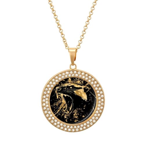 Image of Anger Honey-Badger Roaring Necklace for Women Lightweight Round Pendant Crystal Choker Diamond Bezel Jewelry Gift