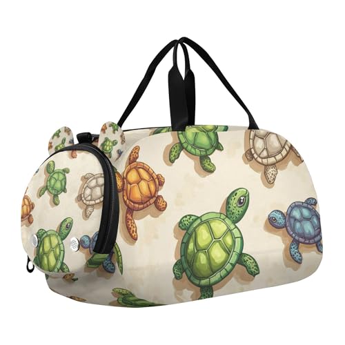 Glaphy Cartoon Sea Turtles Cute Duffle Bag for Toddler Boys Girls, Gym Sports Bag with Shoe Compartments, Kids Travel Overnight Weekender Shoulder Bag