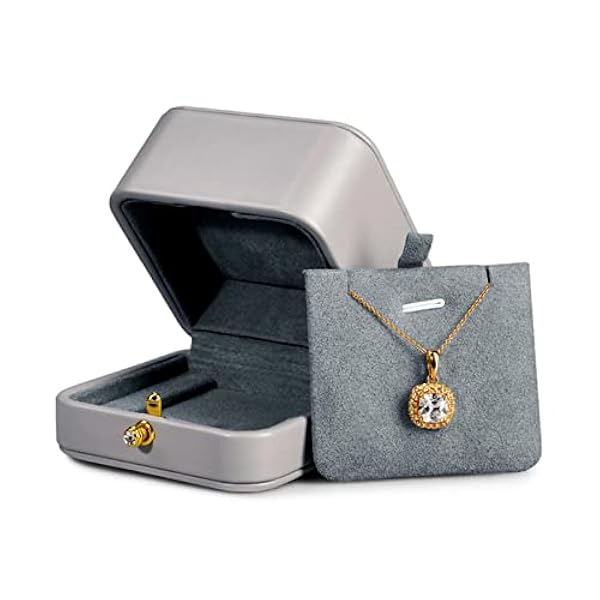 ENOSTORE Caja de joyería colgante de anillo gris Propuesta de la caja de regalo de la joyería de la hebilla de esquina