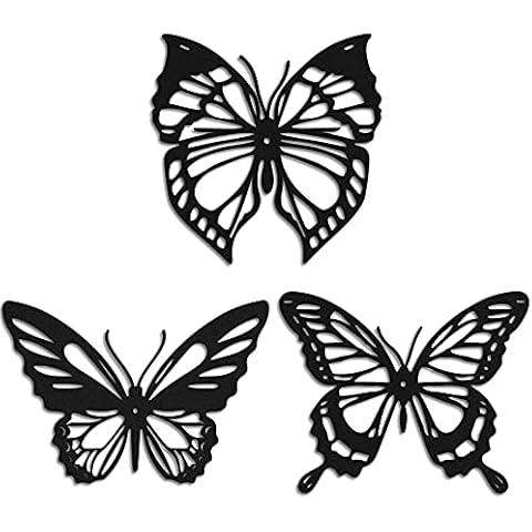 3 Pcs Butterfly Metal Wall Decor Black Dragonfly Hummingbird Butterfly Metal Wall Art Hanging Wall Decor for Modern Farmhouse Rustic Home Living Room Bathroom Indoor Outdoor Decor (Graceful Style) Cover
