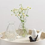 MyGift 5-Inch Decorative Clear Glass Diamond-Faceted Flower Vases, Set of 2
