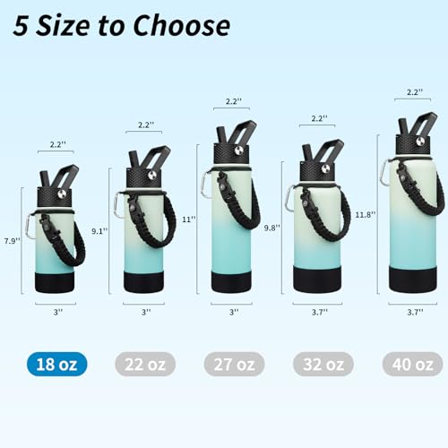 Image of BJPKPK 18oz Insulated Water Bottle with 3 Lids, Straw Lid & Handle