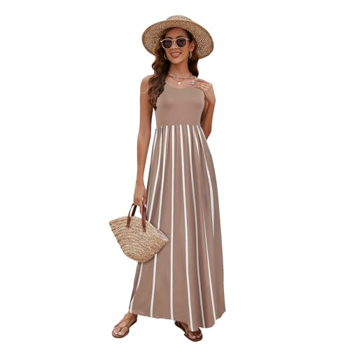 Image of Sherosa Women Boho Chevron Striped Floral Printed Summer Sleeveless Tank Long Maxi Party Dress