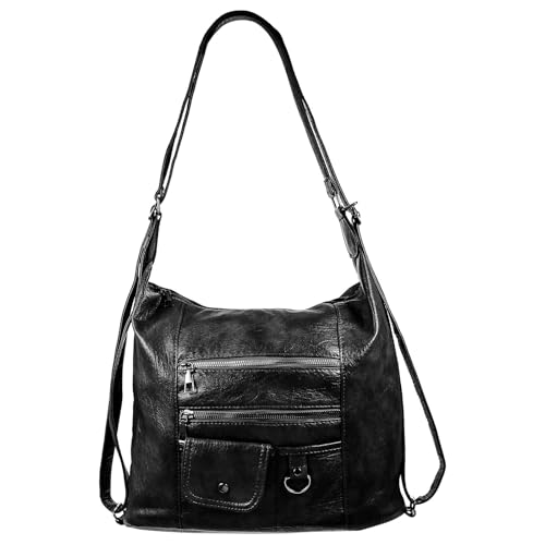 Mochila de ocio para mujer en cuero PU negro con diseño sencillo y elegante