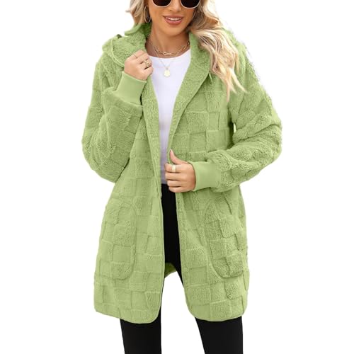 midelxp Long Cardigan for Women Soft Fluffy Hooded Sherpa Jackets with Pockets Cozy Oversized Sweaters Winter Fleece Coats