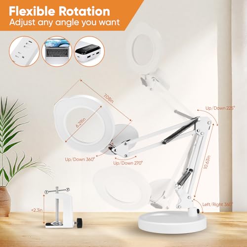 Lampe loupe 15X de bureau éclairante LED avec bras pivotant et pince de serrage - 3