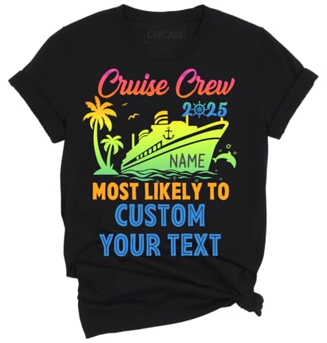 Custom Cruise Crew Most Likely to Shirts, Funny Family Trip T-Shirts, Cruise Essentials 2025 Shirts, Matching Vacation Tees, Unisex Black Large