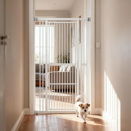 MoraRise 180cm Extra Tall Pet Gate Adjustable 70-107cm Safety Gate for Cats & Dogs No-Drill Wide Gate with One-Hand Operation Auto-Close Door Stair Hallway Use