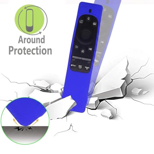 Image of Silicone Tv Remote Cover Compatible with Samsung Smart TV Remote BN59-01312A QLED 8K 4K Protective Cover with Loop - (Remote Control not Included) (Blue - Style 9)