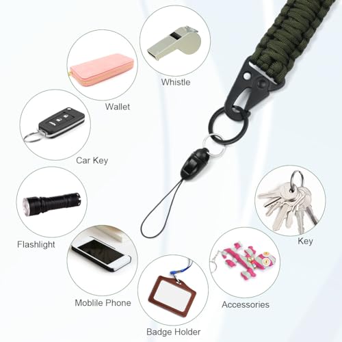 Vicloon Paracord Schlüsselanhänger, 1 Stück Umhängeband Schlüsselband, Paracord Lanyard mit Metall Ring und Adlerschnabelknopf Geflochtenes Lanyard für Schlüssel, Ausweishalter (Armeegrün)