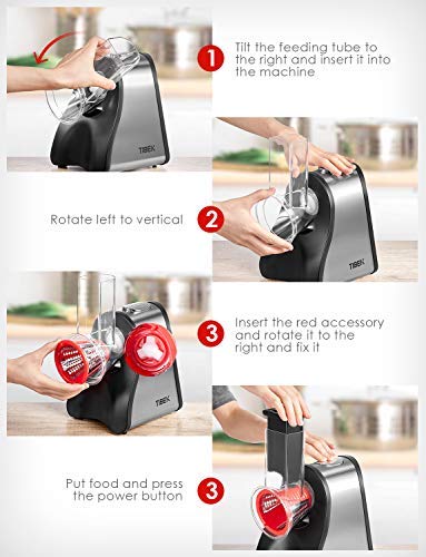 Salad Maker Machine, Electric Slicer Shredder/Graters for Home Kitchen Use with One-Touch Easy Control and 5 Attachments for Fruits, Vegetables, Cheeses and Fruit Smoothie, 200W, BPA-Free, TIBEK - Thumbnail 7