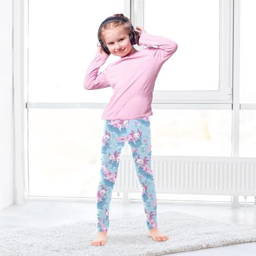 White Axolotls Swimming in Blue Water Girls Leggings Kids Yoga Pants Dance Active Tights 4T4