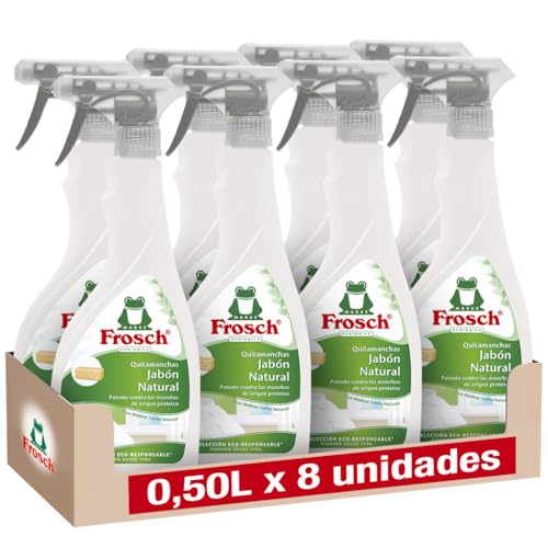 Frosch Quitamanchas Ropa 500ml - Spray Quitamanchas Textil Natural para Manchas Difíciles - Sin Microplásticos - Para Ropa Blanca y Color - Pack 8 x 500ml