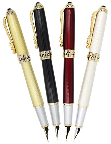 Gullor Fountain Pen With Ink Converter, Golden Dragon Clip, Executive Pen For Smooth Writing, Fine Nib, White #TOP5