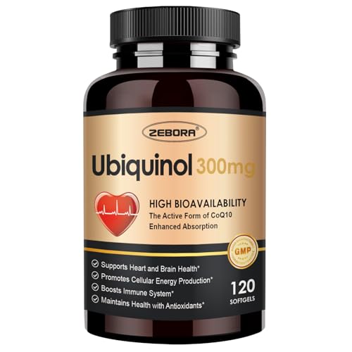 ZEBORA Ubiquinol CoQ10 300mg Softgels, 4-in-1 Powerful Antioxidant for Heart and Vascular Health,...