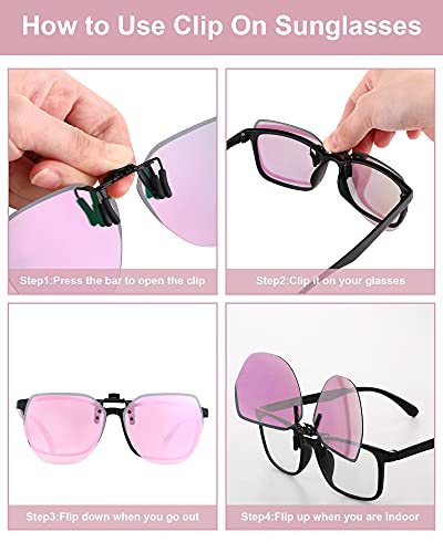 Frienda 3 Pairs Polarized Clip on Sunglasses Rimless Anti Glare Flip up Sunglasses for Women Man4