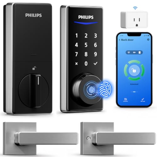 Philips WiFi Smart Lock with Handle, Fingerprint Keyless Entry Door Lock with WiFi Bridge, Smart Locks for Front Door with Handle Set, APP Remote Control, Work with Alexa&Google Assistant, Auto-Lock - image 1