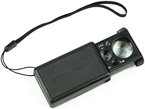 拡大鏡 30倍 60倍 LEDライト マネーディテクタランプ ストラップ付き 軽量/3006