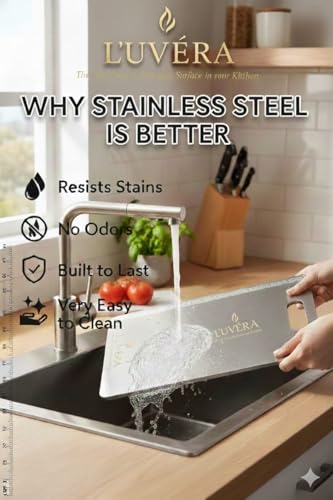 Image of L'UVERA Premium Stainless Steel Cutting Board for HYGIENIC, Odour-Free & Durable Kitchen USE | Large Chopping Board for Vegetables, Fruits, Meat & Multipurpose Food.(Size 36CM x25 CM)