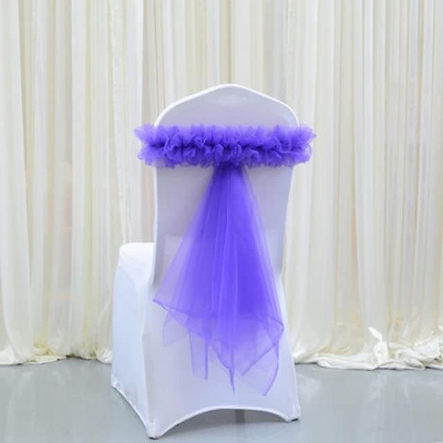 Wedding Chair Decoration Organza Chair Sash Flower Knot Band Gold/Blue/Pink/Purple Elastic Ribbon for Wedding Party Banquet 1pc-Green(Purple)