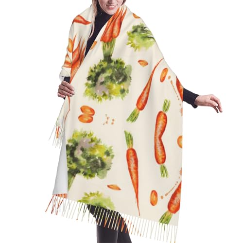 Hnnkloy Carottes dessinées à la main à l'aquarelle,Écharpe en imitation cachemire pour femme, grande taille, châle léger à pompons, 196 x 68 cm