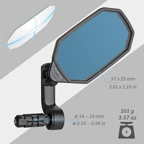 BriskMore Bar End Bike Mirrors, High–Definition Convex Blue Glass Lens for Scooter Electric Bicycle, Scratch Resistant, Ebike Safe Rearview mirror for Right Side Olny BT-022RB - Image 3