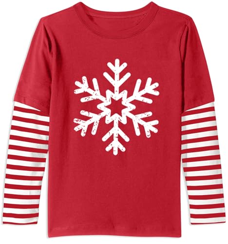 Christmas Kids Red Stripe Patchwork Snowflake Print Xmas Holiday Sweatshirt Funny Long Sleeve Shirt 4 Years