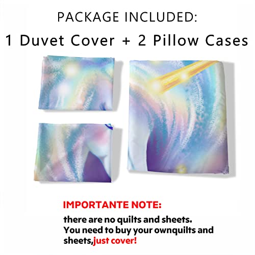 Cvhouse Rainbow Unicorn Duvet Cover Twin Size,Glitter Rainbow Unicorn Bedding Set For Girls Kids Teens,Rainbow Unicorn Comforter Cover,1 Duvet Cover 2 Pillowcases 3 Piece #TOP5