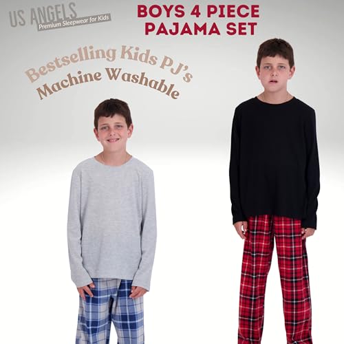 Image of US Angels Pajamas Set for Boys, 4-Piece Set, Short Sleeve Shirt with Pajama Shorts