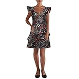 ML Monique Lhuillier Womens Ruffled V-Neck Cocktail and Party Dress Black 4
