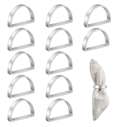Silver Metal Napkin Rings Set of 12, Letter D Napkin Holders for Cloth Napkins Napkin Ring Buckles Concise Elegant Serviette Buckles for Dinner Party Wedding Anniversary Valentine's Day Easter