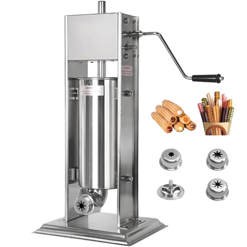 Máquina manual para hacer churros - Churrera de acero inoxidable resistente con 4 boquillas para uso comercial o doméstico, capacidad de 3L/5L/7L