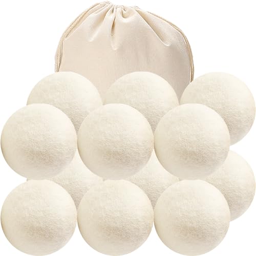 Image of 12 Pack Wool Dryer Balls XL Reusable Laundry Balls for Dryer Natural Fabric Softener Ball with 1 Storage Bags Reduce Wrinkles and Decrease Drying Time