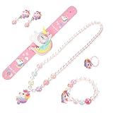 ELAYARD Einhorn Mädchenschmuck aus Silikon und Kunststoff mit Quarzuhr Halskette und Armband für Kleine Mädchen als Kindergeburtstag Geschenk