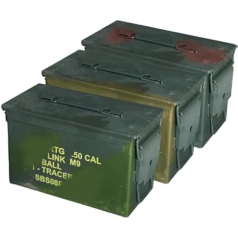M2A1 50 Cal Ammo Can Grade 2 (Pack of 3) - Empty Ammo Organizer for Ammo Storage - Various Stenciling Ammo Cases for Storage w/Powder Coating, Steel, Aluminum - Ideal Military Grade Storage Cover