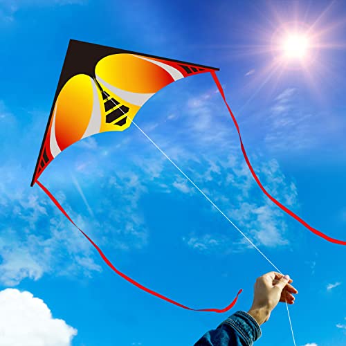 HONBO Large Kites for Adults, Beginner Kite for Kids Easy to Fly, The Easiest Single Line Beach Kite, with 300ft String Kite Handle (Orange) - Thumbnail 2