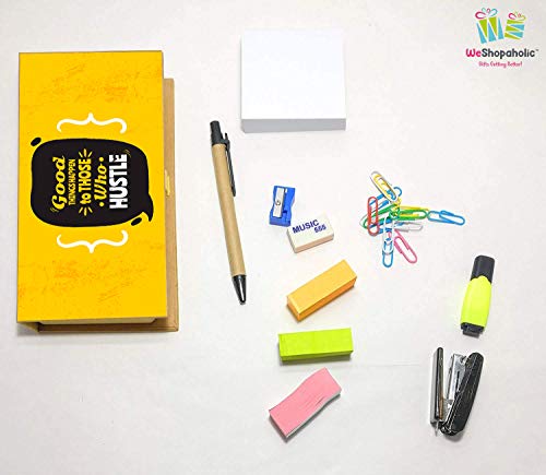Image of Shopaholic Eco-Friendly Stationary Set With Paper Clips, Stapler, Sticky Notes, Calendar, Pen (Good Things Happen-Memo Pads)