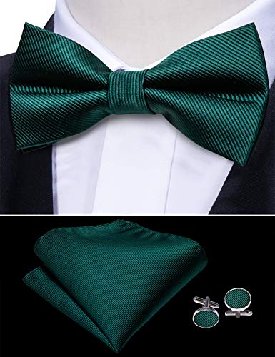 Barry.Wang Tirantes clásicos para hombre y pajarita con bolsillo cuadrado en forma de Y 6 clips tirantes ajustables, verde, Taille unique