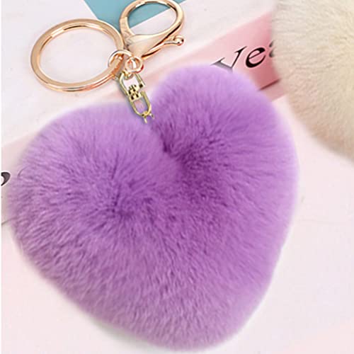 Valiclud 4Pcs Heart Pom Poms Keychain Pompoms Keychain Heart Keychains Puff Ball Keychain Faux Fur Fluffy Keychain Heart Shape Keyrings For Women #TOP3