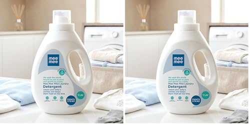 Image of Mee Mee Baby Liquid Detergent 1 L | pH Balanced, Free from Harsh Chemicals, Safe for Mother's Hands & Baby's Skin | Anti-Bacterial, Removes Stains & Odor with One Drop, Hypoallergenic (Pack of 2)