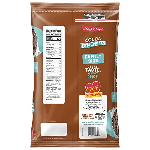 Image of Malt-O-Meal Cocoa Dyno Bites Gluten Free Kids Breakfast Cereal, Family Size Bulk Bagged Cereal, 25 Ounce - 1 count (Pack of 2)