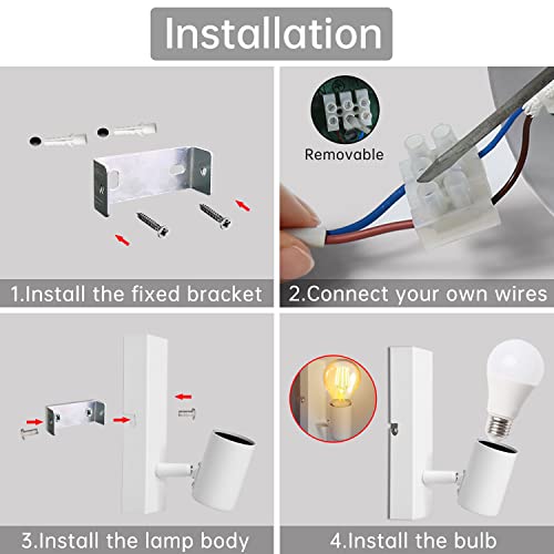 Kier Binnen wit retro wandlamp E27, vintage wandlamp, draaibare wandlamp voor slaapkamer, woonkamer, gang, club… - Afbeelding 8