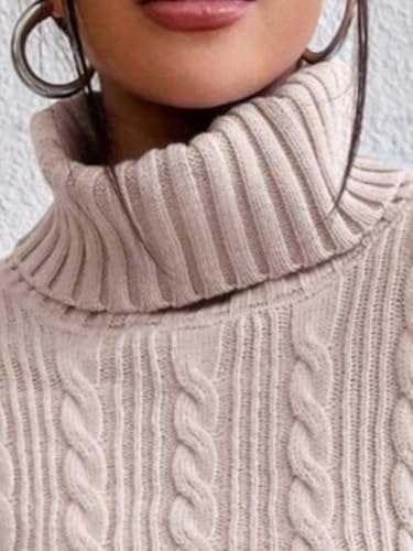 Women's Fall Winter Long Sleeve Turtleneck Cropped Sweater Ribbed Cable Knit Pullover Jumper Solid Sweater Crop Tops3